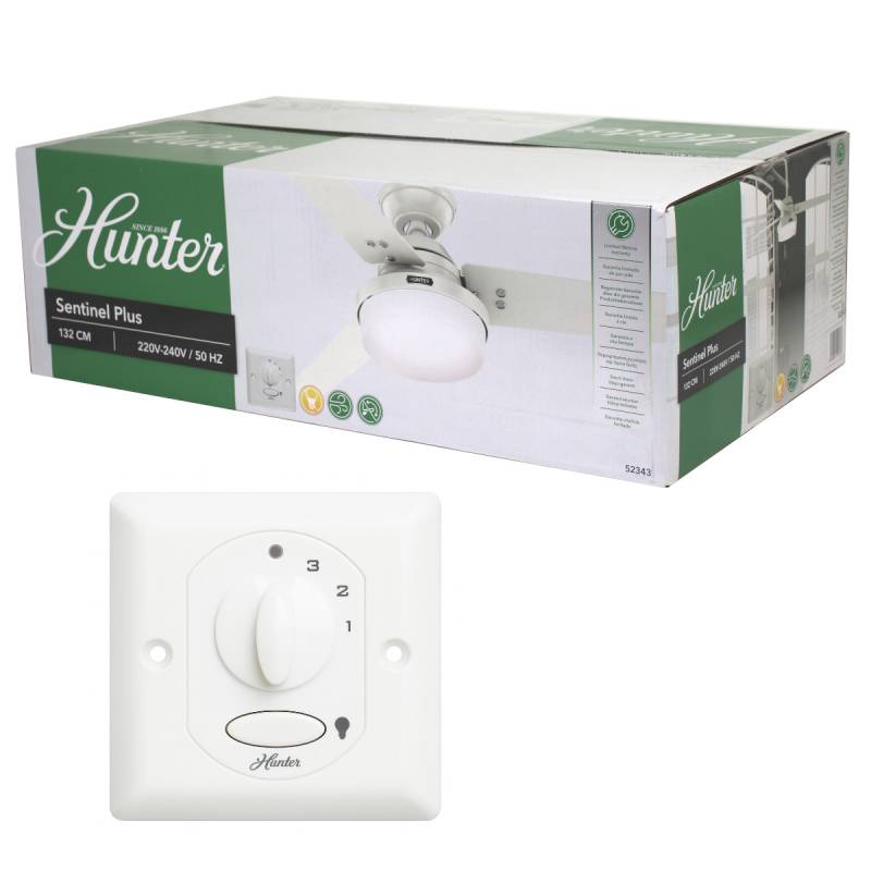 Hunter 52343 Sentinel Plus Deckenventilator weiß Beleuchtung Wandschalter 132 c von Hunter