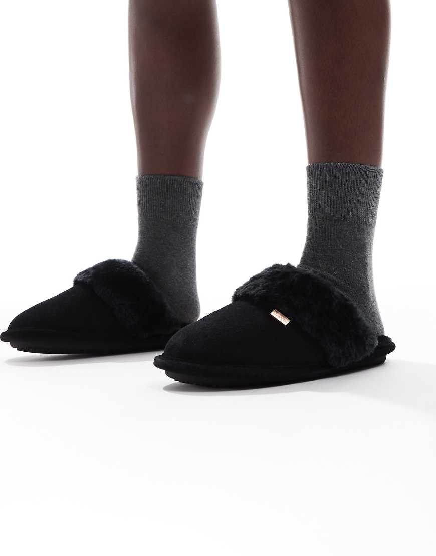 Hunter - Gefütterte Mules-Hausschuhe in Schwarz von Hunter