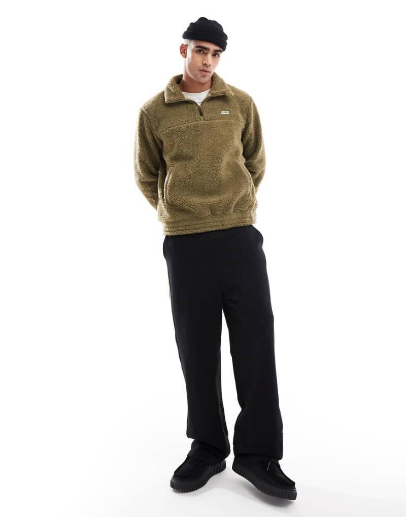 Hunter - Leigh - Pullover aus Sherpa-Fleece in Grün mit kurzem Reißverschluss von Hunter