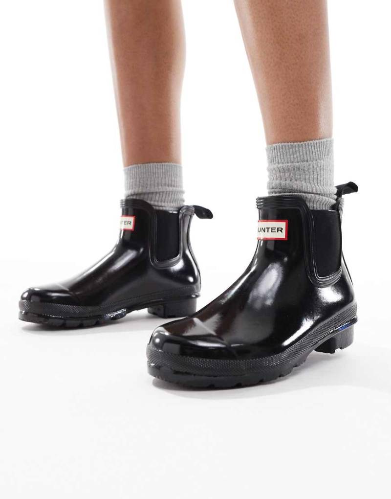 Hunter - Original - Chelsea-Gummistiefel in glänzendem Schwarz von Hunter