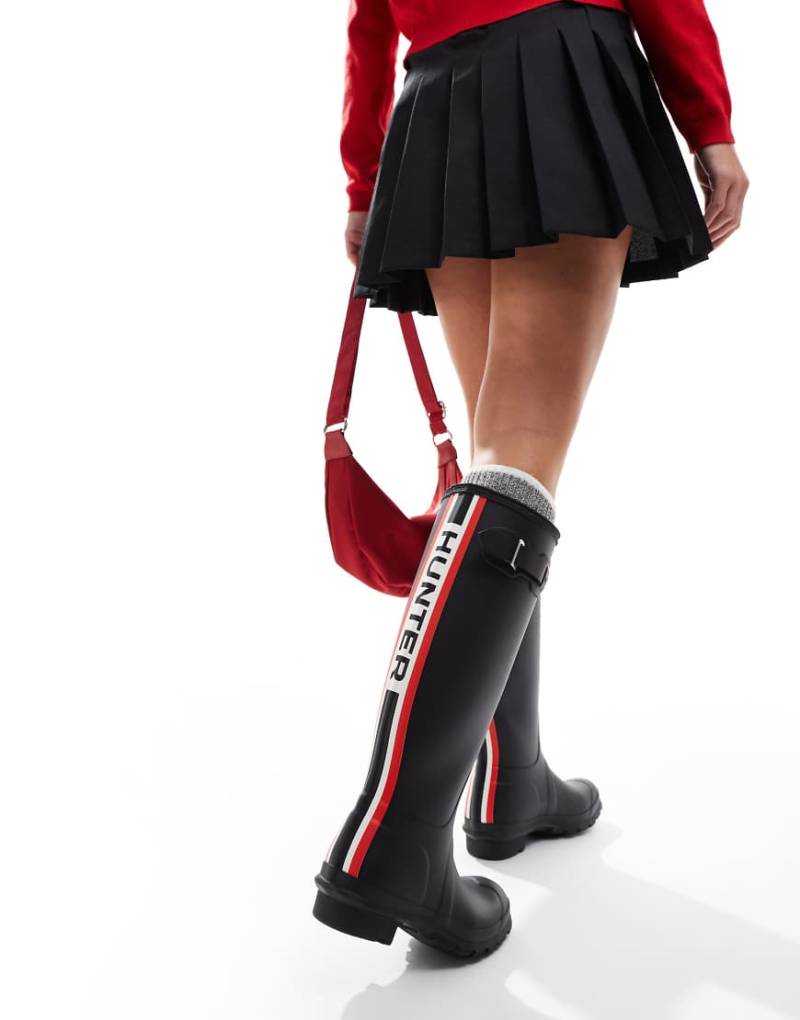 Hunter - Original - Hohe Gummistiefel in Schwarz mit dreifarbigem Logo von Hunter
