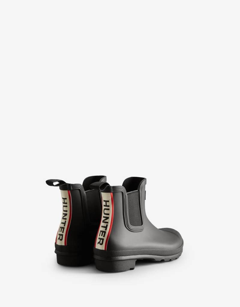 Hunter - Original - Kurzer Gummistiefel in Schwarz mit dreifarbigem Logo-Rot von Hunter