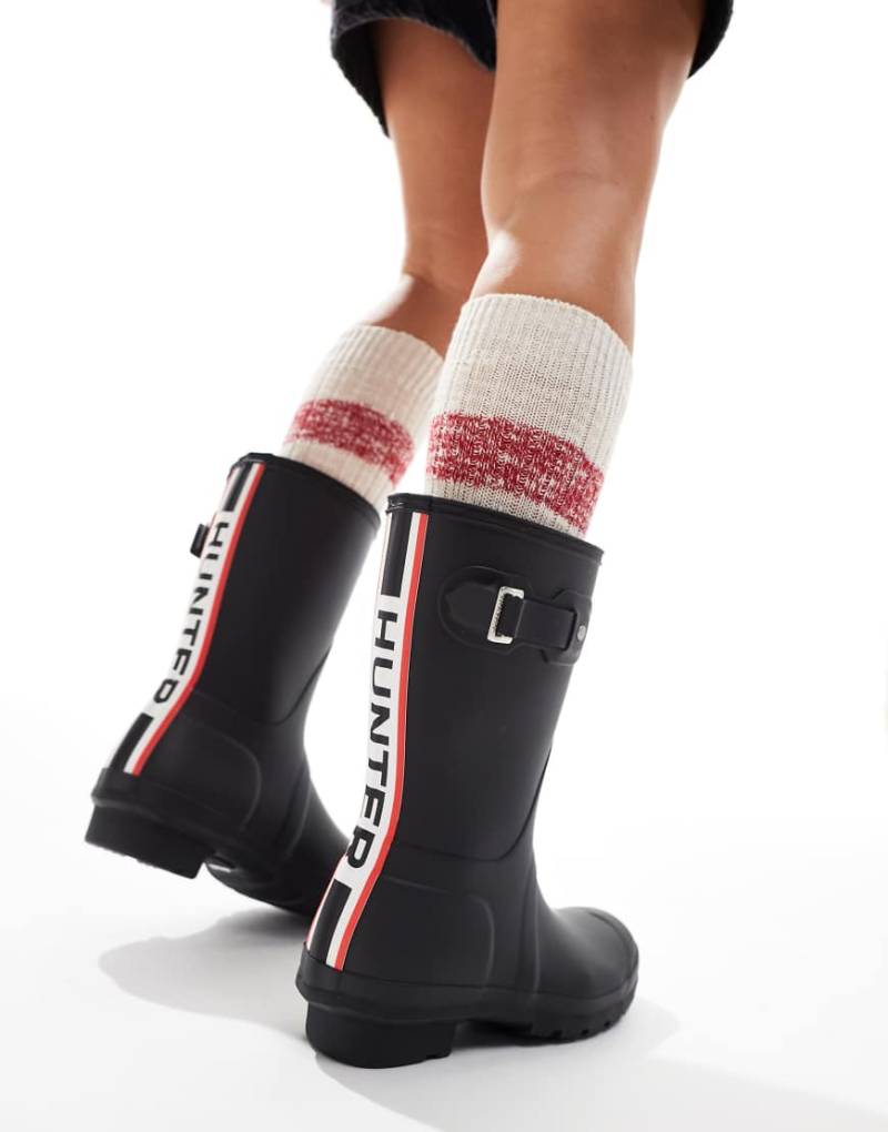 Hunter - Original - Kurze Gummistiefel in Schwarz mit dreifarbigem Logo von Hunter
