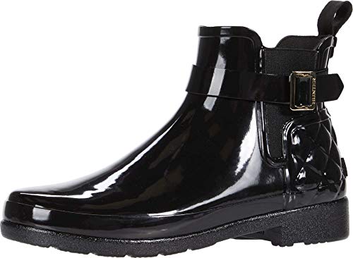 Hunter Refined Gloss Quilt Chelsea Stiefel schwarz, Größe 39 von HUNTER