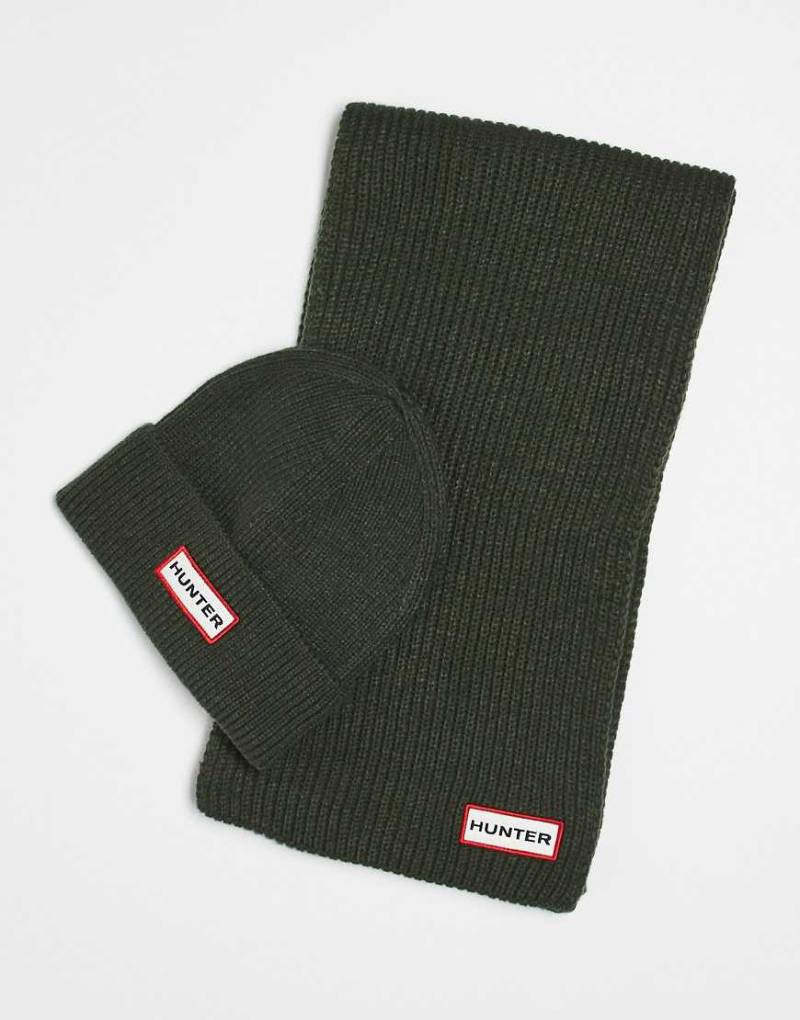 Hunter - Unisex-Geschenkset aus Strickmütze und Schal in Dunkelgrün von Hunter