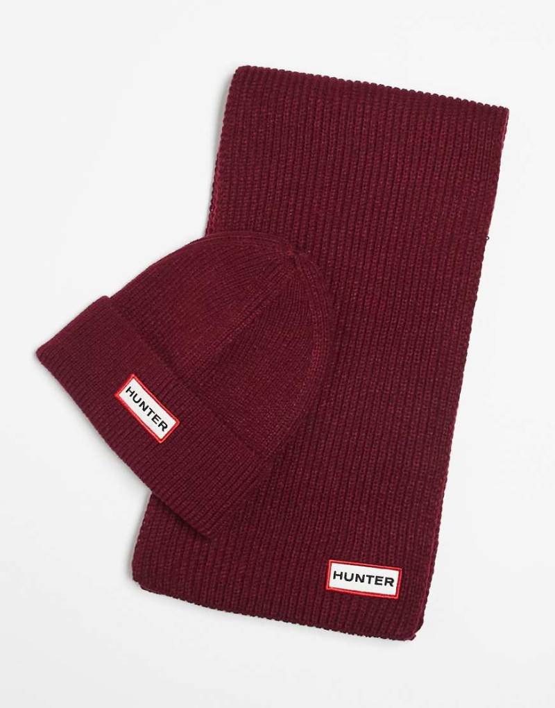 Hunter - Unisex-Geschenkset aus Strickmütze und Schal in Merlot-Rot von Hunter