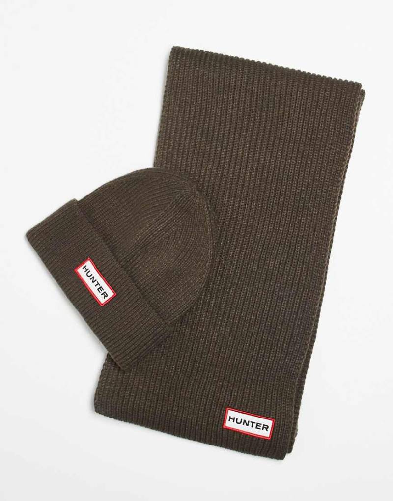 Hunter - Unisex-Geschenkset aus Strickmütze und Schal in Schokobraun-Brown von Hunter