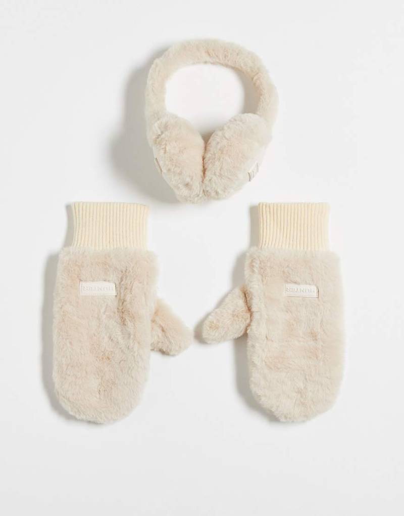 Hunter - Unisex-Geschenkset mit Ohrenwärmern und Fäustlingen in Creme-Neutral von Hunter