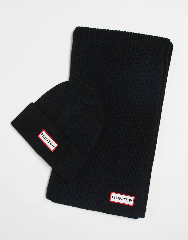 Hunter - Unisex-Set aus Strickmütze und Schal in Schwarz von Hunter