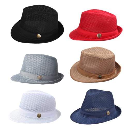 2/6 Stück Sommer Mesh Fedora Hüte Damen Trilby Panama Hut Cool Atmungsaktiv Sonne Strand Kappe für Männer Frauen von HunterBee