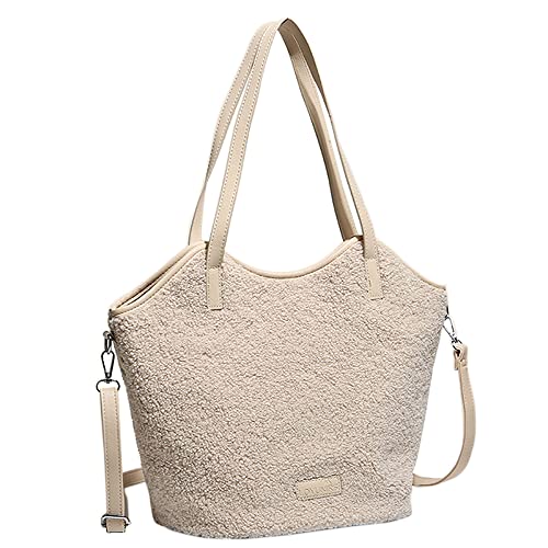 Große Fleece-Sherpa-Geldbörse, Teddy-Plüsch, flauschig, pelzig, große Kunstfell-Handtaschen für Frauen, Damen, Crossbody, Winter, Herbst, Hobo, beige, Einheitsgröße von HunterBee