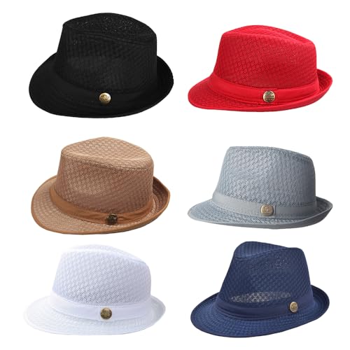 HunterBee 2/6 Stück Sommer Mesh Fedora Lady Trilby Panama Hut Cool Breathable Foldable Sun Beach Straw Short Brim Cap for Men Frauen von HunterBee