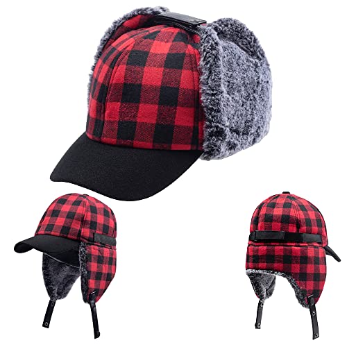 Winter Herren schottenkaro Pilotenmütze Flieger Ohrenklappen Hut Rotes schwarzes Gitter warm hat Trappermütze Bomber Cap Winter Herren schottenkaro Pilotenmütze Flieger Ohrenklappen Hut Rotes schwarzes Gitter warm hat Trappermütze Bomber Cap von HunterBee
