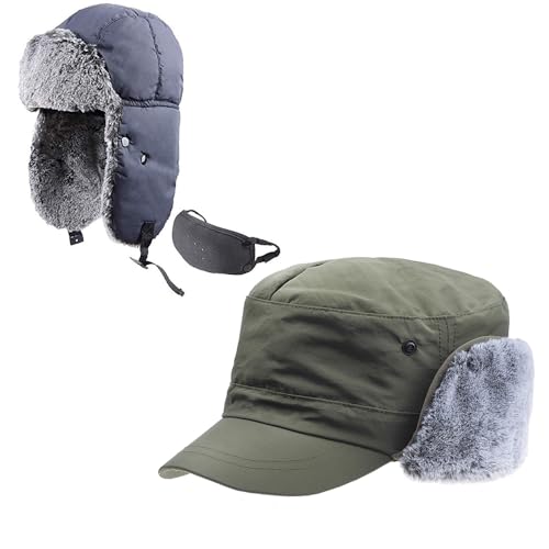 Ohrenklappen Ohrschutz Kappe Bomber Uschanka Hut Trapper Flieger Jagd Eskimo Mütze Warm Winddicht Fell russion Hunting Winddicht Herren hat von HunterBee