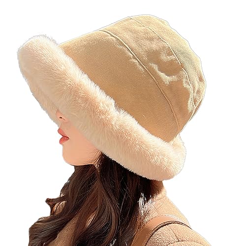 Lady Plüsch Fuzzy Cloche Hut Winter Pelz Pelz Eimer Fluffy Frauen warm Fleece Floppy Brim Kappe von HunterBee