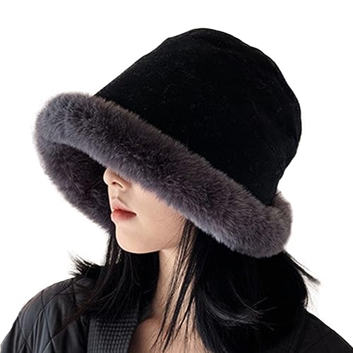 Lady Plüsch Fuzzy Cloche Hut Winter Pelz Pelz Eimer Fluffy Frauen warm Fleece Floppy Brim Kappe von HunterBee