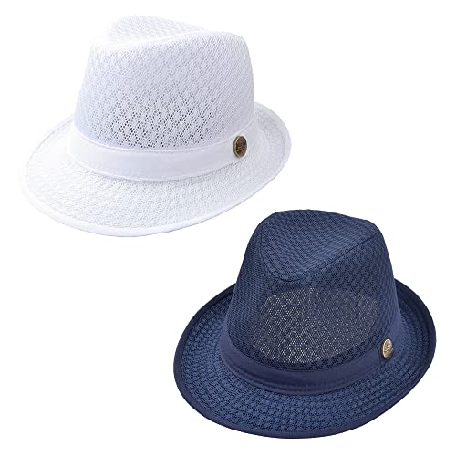 2/6 Stück Sommer Mesh Fedora Hüte Damen Trilby Panama Hut Cool Atmungsaktiv Sonne Strand Kappe für Männer Frauen von HunterBee