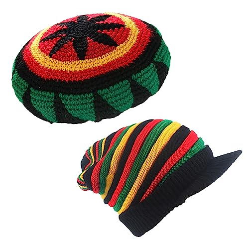 Rasta-Mütze aus Wolle, Reggae, Jamaika Jamaica Mütze, Bunte Beanie, gehäkelt, gestrickt, lockere Baggy Cap, Hippie Hip hop Hat, Skull Cap Herren von HunterBee