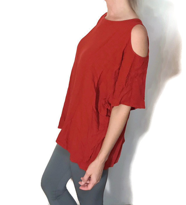 Cienna Südwesten Übergroße Dolman Batwing Lippenstift Kirschrot Slouch Tunika Top Mit Schulter Ausschnitte, Eine Größe von HunterHunted