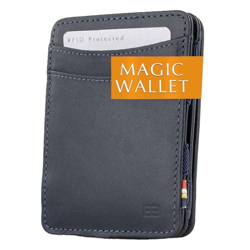 Hunterson Flacher Geldbeutel Fuer Herren aus Leder, Magic Wallet mit RFID-Schutz, Geldboerse mit Kleingeld und Platz Fuer 6 Karten, Blue von Hunterson