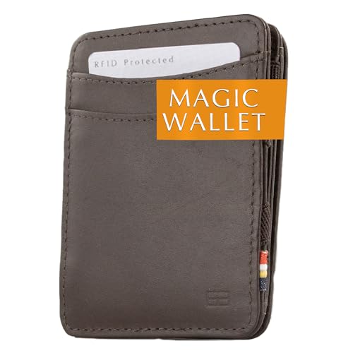 Hunterson Flacher Geldbeutel Fuer Herren aus Leder, Magic Wallet mit RFID-Schutz, Geldboerse mit Kleingeld und Platz Fuer 6 Karten, Brown von Hunterson