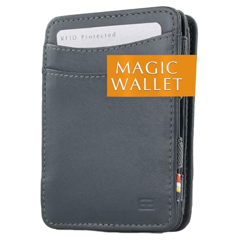 Hunterson Flacher Geldbeutel Fuer Herren aus Leder, Magic Wallet mit RFID-Schutz, Geldboerse mit Kleingeld und Platz Fuer 6 Karten, Grey von Hunterson