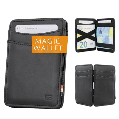 Hunterson Flacher Geldbeutel Fuer Herren aus Leder, Magic Wallet mit RFID-Schutz, Geldboerse mit Platz Fuer 8 Karten, Black von Hunterson