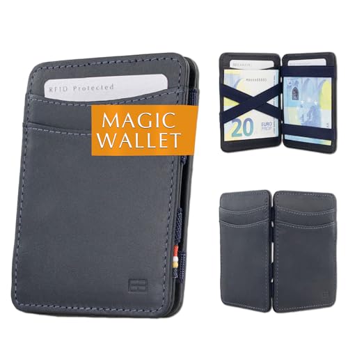 Hunterson Flacher Geldbeutel Fuer Herren aus Leder, Magic Wallet mit RFID-Schutz, Geldboerse mit Platz Fuer 8 Karten, Blue von Hunterson