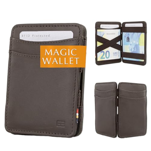 Hunterson Flacher Geldbeutel Fuer Herren aus Leder, Magic Wallet mit RFID-Schutz, Geldboerse mit Platz Fuer 8 Karten, Brown von Hunterson