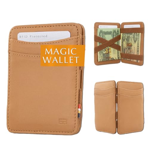 Hunterson Flacher Geldbeutel Fuer Herren aus Leder, Magic Wallet mit RFID-Schutz, Geldboerse mit Platz Fuer 8 Karten, Cognac von GARZINI