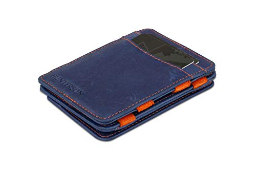 Hunterson Minimalist Slim Magic Coin Geldbörse Echtleder RFID Blocking, Einheitsgröße, Blue-orange von Hunterson