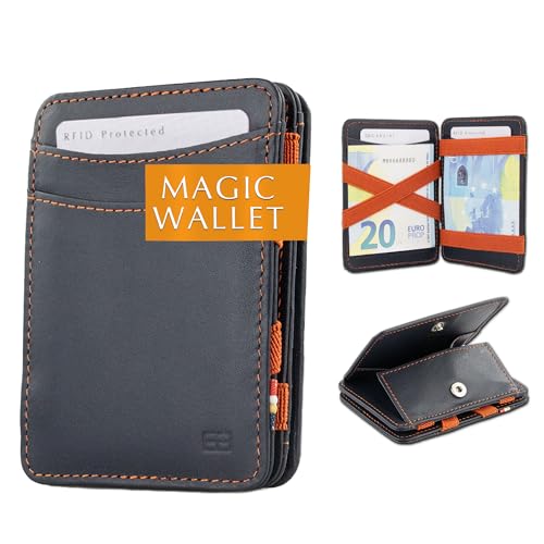 Hunterson Minimalist Slim Magic Coin Geldbörse Echtleder RFID Blocking, Einheitsgröße, Blue-orange von Hunterson