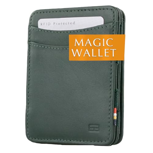 Hunterson Minimalist Slim Magic Coin Geldbörse Echtleder RFID Blocking, Einheitsgröße, Green von Hunterson