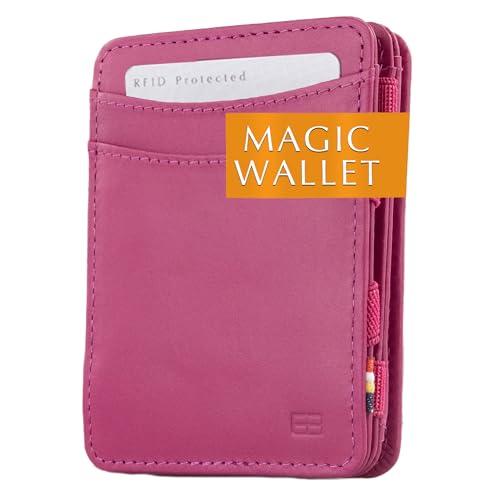 Hunterson Minimalist Slim Magic Coin Geldbörse Echtleder RFID Blocking, Einheitsgröße, Raspberry von Hunterson