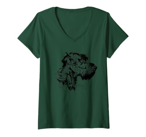 Damen T-Shirt Deutsch Drahthaar T-Shirt mit V-Ausschnitt Damen T-Shirt Deutsch Drahthaar T-Shirt mit V-Ausschnitt von Hunting Art by Valery Siurha