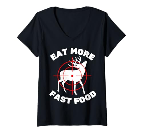Damen Lustige Hirschjagd für Jäger Essen mehr Fast Food T-Shirt mit V-Ausschnitt Damen Lustige Hirschjagd für Jäger Essen mehr Fast Food T-Shirt mit V-Ausschnitt von Hunting Outdoor Activities Lovers