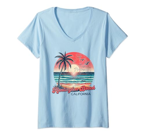 Damen Huntington Beach T-Shirt mit V-Ausschnitt Damen Huntington Beach T-Shirt mit V-Ausschnitt von Huntington Beach California Surfing Surf Ocean USA
