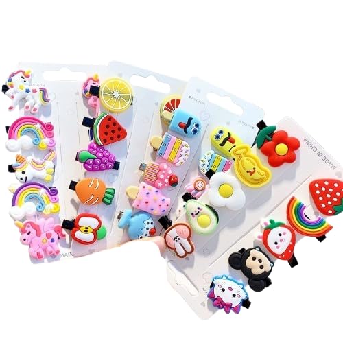 Huntlie Mini-Emoji/Cartoon-Haarspangen-Set für Kinder und Mädchen (Mehrfarbig, 20 Stück, sortiert) Regenbogen-Eiscreme-Haarnadel für Mädchen, niedliches Smiley-Design, Haarschmuck für Kleinkinder von Huntlie