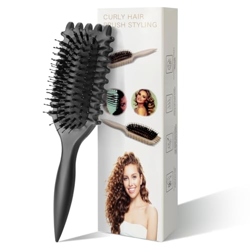 Lockenbürste,Haarbürste mit Luftkissen,2024 Neu Bounce Curl Brush, Curl Define Stylingbürste,Haarbürste zum Entwirren für Frauen (Schwarz) von Huoberr