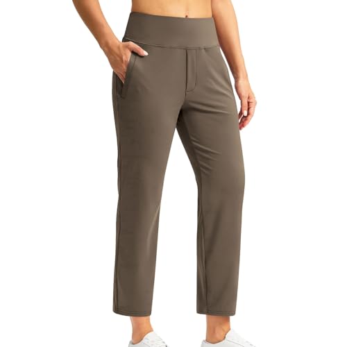 7/8 Hose Damen Sommer Business Gerade Bein Elastischer Bund Hosen Casual Komfortabel Stretch Hohe Taille Freizeithose Lässig Gerade Stoffhose Business Elegant Hose mit Taschen für Fitness Freizeit von Huoghebg