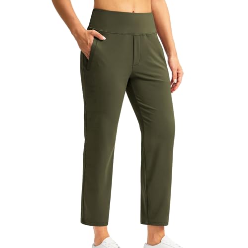 7/8 Hose Damen Sommer Business Gerade Bein Elastischer Bund Hosen Casual Komfortabel Stretch Hohe Taille Freizeithose Lässig Gerade Stoffhose Business Elegant Hose mit Taschen für Fitness Freizeit von Huoghebg