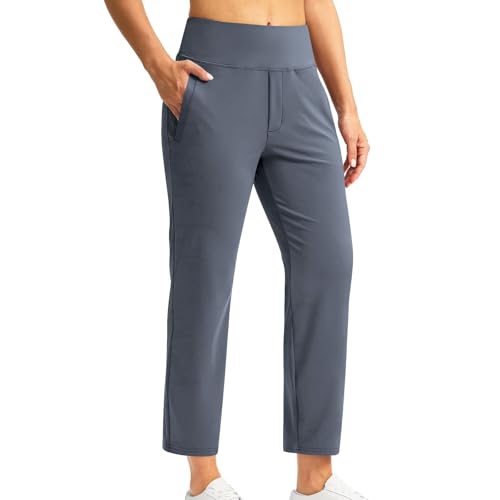 7/8 Hose Damen Sommer Business Gerade Bein Elastischer Bund Hosen Casual Komfortabel Stretch Hohe Taille Freizeithose Lässig Gerade Stoffhose Business Elegant Hose mit Taschen für Fitness Freizeit von Huoghebg