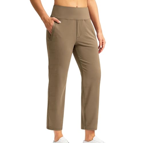7/8 Hose Damen Sommer Business Gerade Bein Elastischer Bund Hosen Casual Komfortabel Stretch Hohe Taille Freizeithose Lässig Gerade Stoffhose Business Elegant Hose mit Taschen für Fitness Freizeit von Huoghebg