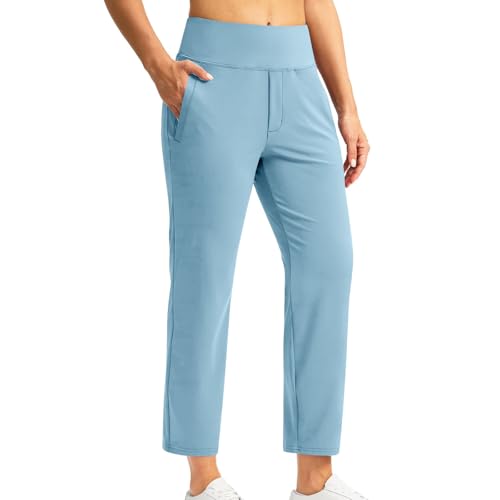 7/8 Hose Damen Sommer Business Gerade Bein Elastischer Bund Hosen Casual Komfortabel Stretch Hohe Taille Freizeithose Lässig Gerade Stoffhose Business Elegant Hose mit Taschen für Fitness Freizeit von Huoghebg