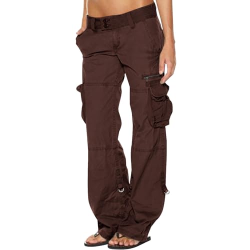 Cargohose Damen Frau Hosen Multi Taschen Wanderhose Outdoorhose Low-Taille Cargo Gerade Breites Bein Baggy Hosen Vintage Arbeitshose Jogginghose Relaxed-Fit Trekkinghose Militär Hose Streetwear von Huoghebg