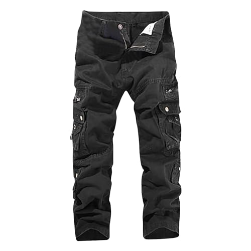 Cargohose Herren, Outdoorhose Herren Baumwolle Leichte Sommerhose Straight Leg Cargo Hosen mit Reißverschlusstasche Gewaschen Arbeitshose Gummibund Jogginghosen Lässig Wanderhose Bequem Freizeithose von Huoghebg