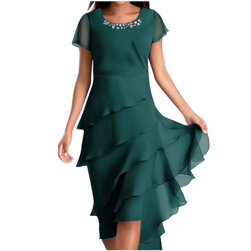 Cocktailkleid Damen Frauen, Abendkleider Elegant Für Hochzeit, Chiffonkleid Damen Festlich Hochzeitsgast Kleid Kurz Ärmel Festliche Kleider Wickel Cocktailkleid für Hochzeit Sommer-Midikleid von Huoghebg