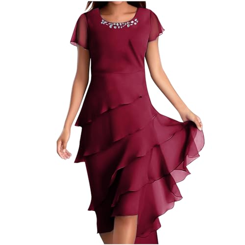 Cocktailkleid Damen Frauen, Abendkleider Elegant Für Hochzeit, Chiffonkleid Damen Festlich Hochzeitsgast Kleid Kurz Ärmel Festliche Kleider Wickel Cocktailkleid für Hochzeit Sommer-Midikleid von Huoghebg