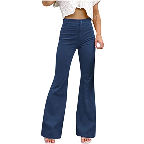 Huoghebg Cordhose Damen Frauen Schlaghose Bootcut High Waist Flared Hose Frauen Schwarz Slim Fit Lang Cord Pants Straight Leg Schlag Hose Stretch Boyfriend Freizeithose Jeans für Party Freizeit von Huoghebg
