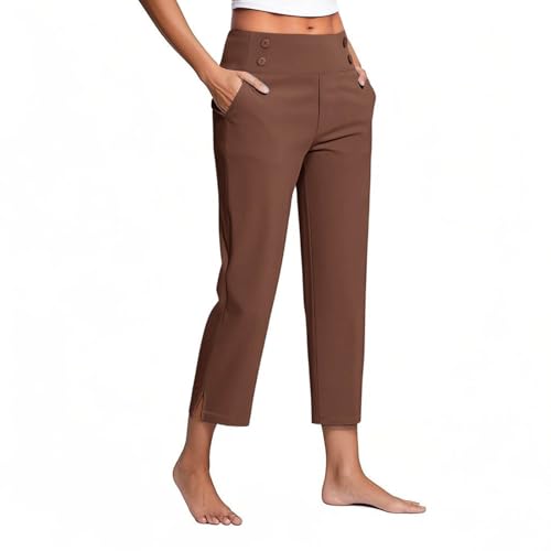 Damen Hosen Elegant Sportliche Bequeme Freizeithose Stretch 7/8 Golfhosen Leggins Yogahose High Waist Hose Business Gerade Bein Elastischer Bund Hosen Casual Lässig mit Taschen für Fitness Freizeit von Huoghebg